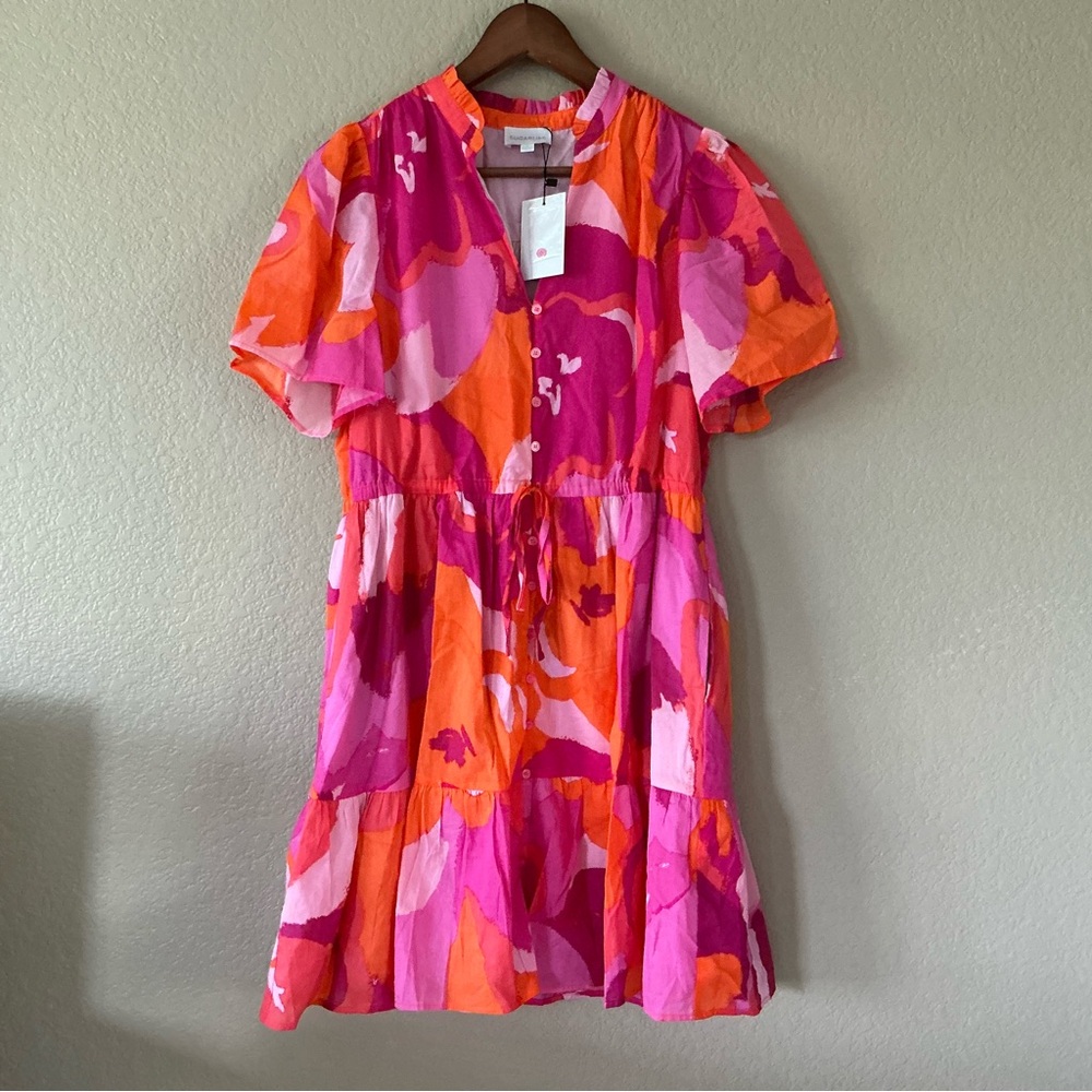 Sugarlips New with Tags Merim Floral Amo Button Up Mini Dress M pink and orange